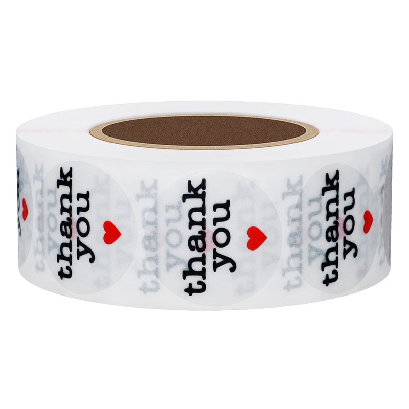 Hybsk Thank You Stickers with Black Heart 1 Inch Round 1,000 Adhesive Labels Per Roll (Transparent Material) - Image 3